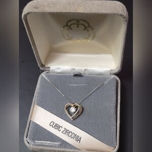 Vntg Cubic Zirconia Double Heart Necklace Jewelry Fashion Accessory Feminine Dai